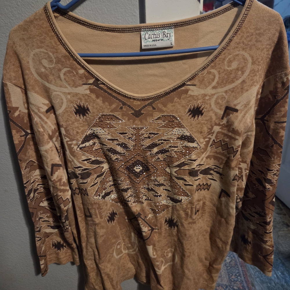 Cactus Bay Tan Patterned Top